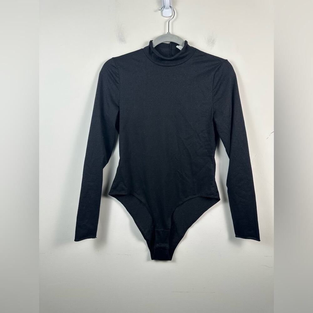 Daily Practice Bodysuit Women Small Black Excellent Sparkle Mock Neck Cutout